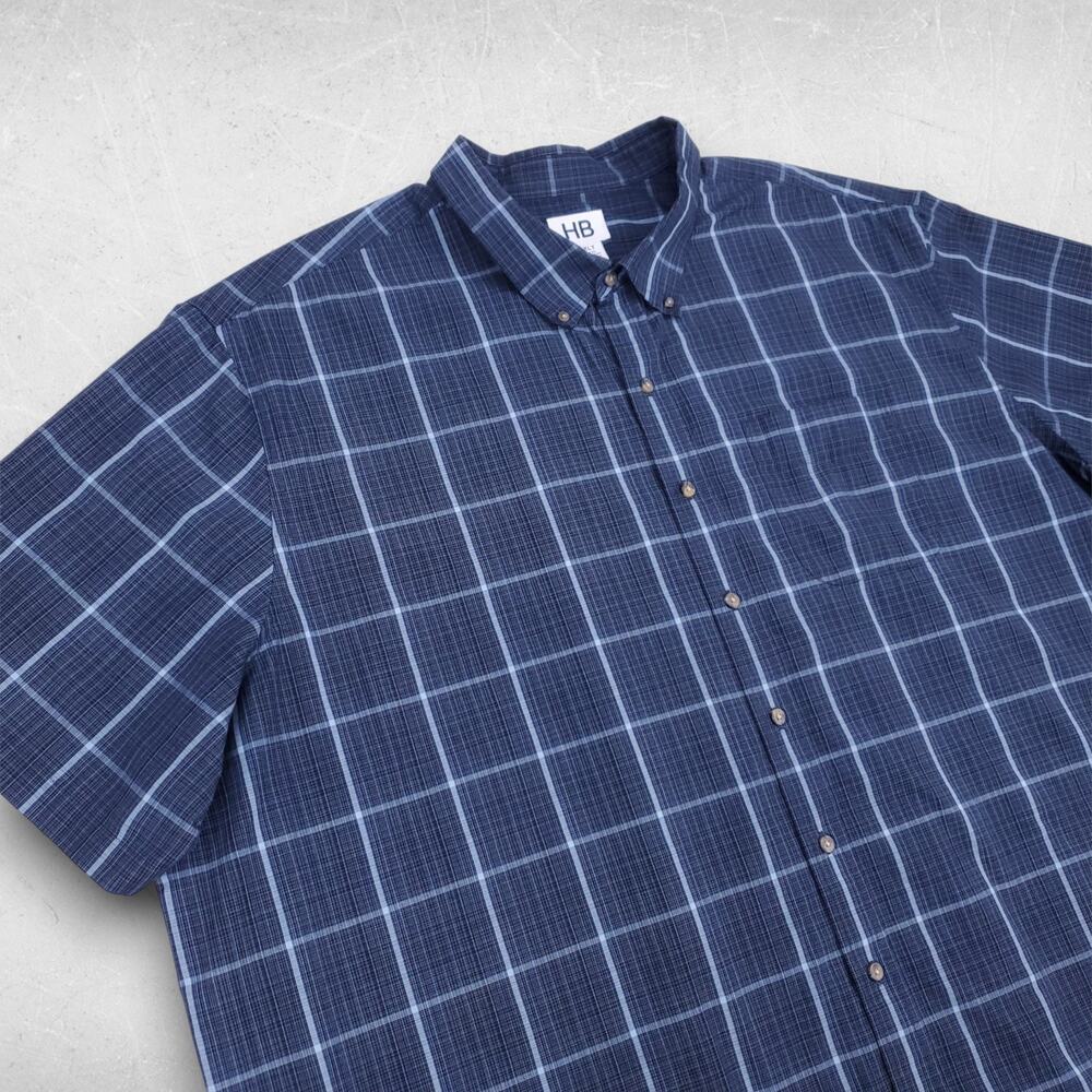 HB Button Up Shirt Men 4XLT Blue Plaid Short Sleeve Casual Grunge Contemporary - Picture 3 of 10